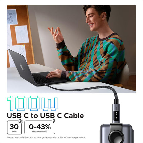 Cablu Ugreen L509 (35501), USB-C to USB-C, 5A, 100W, 480Mbps, 1m, Nylon, Gri Spatial