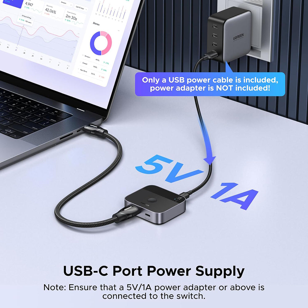 Adaptor Ugreen KVM Switch AW503 (55452), HDMI to 2x Type-C, HDMI, 4K@60Hz, Aluminum, Gri