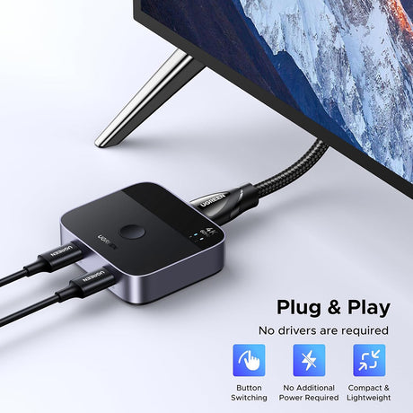 Adaptor Ugreen KVM Switch AW502 (55451), 2x Type-C to HDMI, 4K@60Hz, 24-bit/30-bit, RGB, Supports 3D Effects/Static HDR, Gri