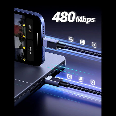 Cablu Ugreen L512 (45065), USB-C to Type-C, Fast Charging, PD100W, 5A, 480Mbps, 3m, Gri Spatial