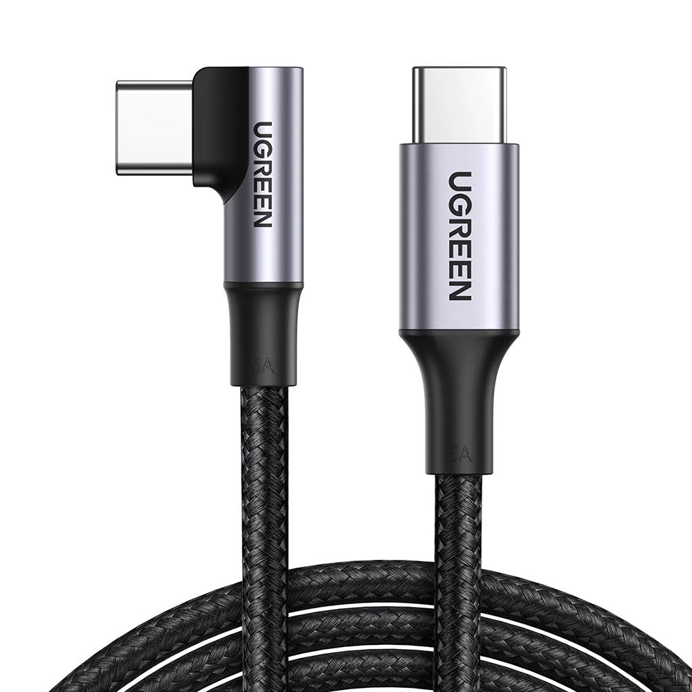 Ugreen Cablu Ugreen US334 (70645), USB-C to USB-C 90 Degree Cable, Fast Charging, 100W, 5A, 2m, Nylon, Gri Spatial