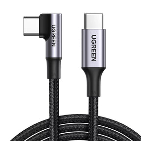 Cablu Ugreen US334 (70643), USB-C to USB-C 90 Degree Cable, Fast Charging 5A, 100W, 1m, Nylon, Gri Spatial