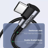 Ugreen Cablu Ugreen US334 (70645), USB-C to USB-C 90 Degree Cable, Fast Charging, 100W, 5A, 2m, Nylon, Gri Spatial – ima