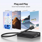 Ugreen Card Reader 4in1 CR125 (30333), USB3.0 to 1x SD Slot, 1x TF Slot, 1x CF Slot, 1x MS Slot, 170MB/s, Negru