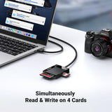 Ugreen Card Reader 4in1 CR125 (30333), USB3.0 to 1x SD Slot, 1x TF Slot, 1x CF Slot, 1x MS Slot, 170MB/s, Negru
