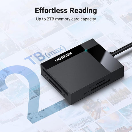 Ugreen Card Reader 4in1 CR125 (30333), USB3.0 to 1x SD Slot, 1x TF Slot, 1x CF Slot, 1x MS Slot, 170MB/s, Negru