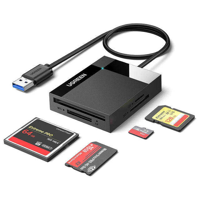 Ugreen Card Reader 4in1 CR125 (30333), USB3.0 to 1x SD Slot, 1x TF Slot, 1x CF Slot, 1x MS Slot, 170MB/s, Negru