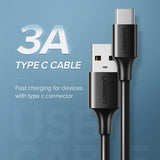 Cablu Ugreen US287 (60121), USB to Type-C, 3A, 18W, 1m, Alb