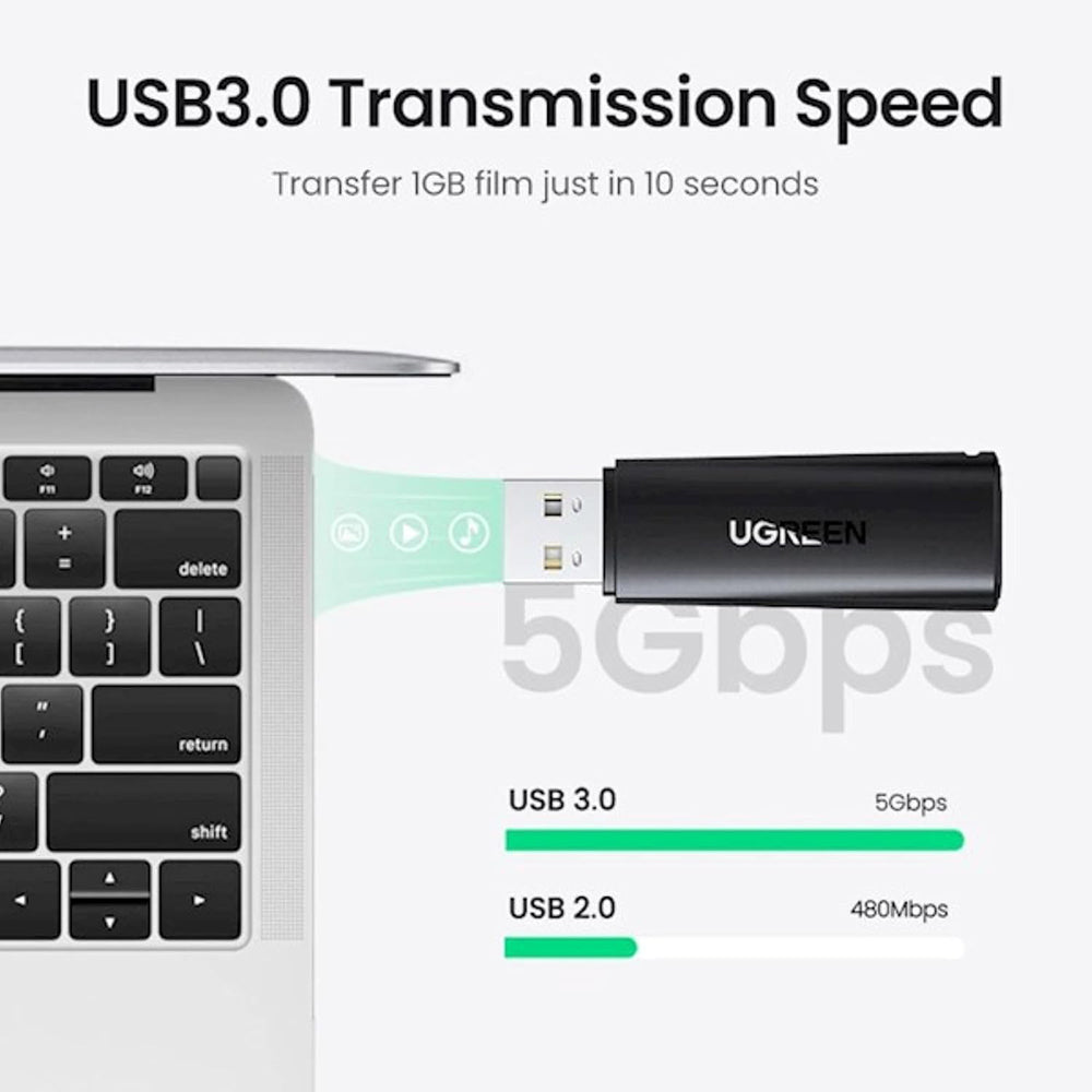 Ugreen Card Reader CM264 (60722), USB to SD/TF Card, 5Gbps, 512GB, Plug&Play, Negru