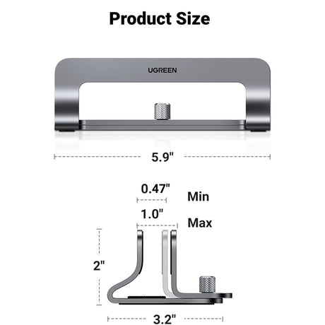 Suport Ugreen Vertical Laptop LP258 (20471), Adjustable Stand, Single Slot, Up to 15.6", Argintiu