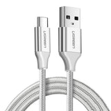 Cablu Ugreen US288 (60133), USB to Type-C, Fast Charging, 3A, 18W, 480Mbps, Nylon Braided, 2m, Argintiu Y White