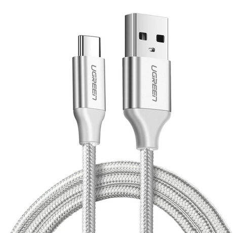 Cablu Ugreen US288 (60133), USB to Type-C, Fast Charging, 3A, 18W, 480Mbps, Nylon Braided, 2m, Argintiu Y White