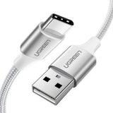 Cablu Ugreen US288 (60133), USB to Type-C, Fast Charging, 3A, 18W, 480Mbps, Nylon Braided, 2m, Argintiu Y White