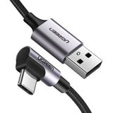 Cablu Ugreen Right Angle US284 (70255), USB-C, 18W 3A, 3m, Gri
