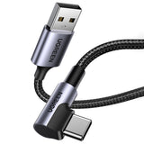 Cablu Ugreen Right Angle US284 (70255), USB-C, 18W 3A, 3m, Gri