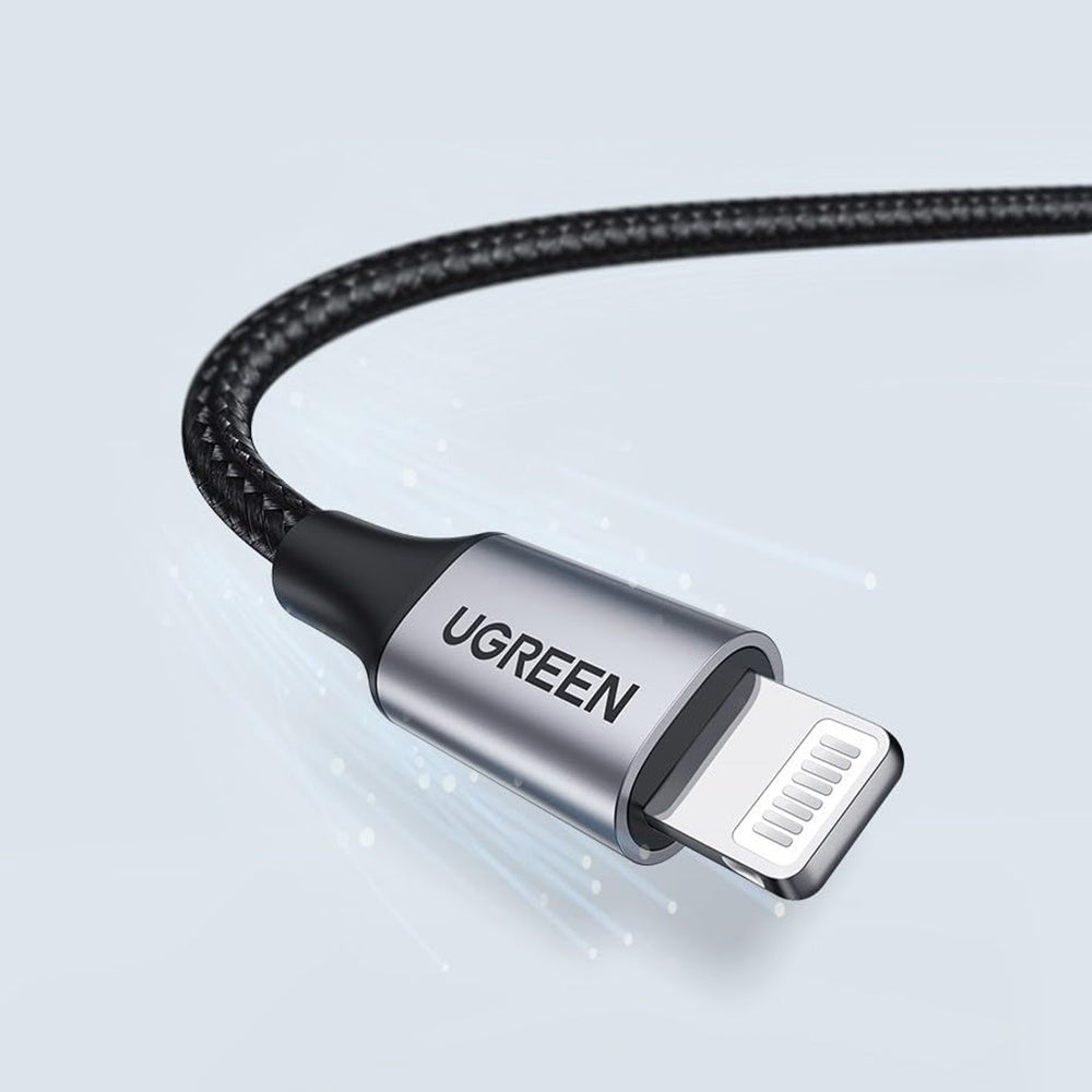 Cablu Ugreen US199 (60156), USB to Lightning, Fast Charging 2.4A, 480Mbps, 1m, Gri Spatial