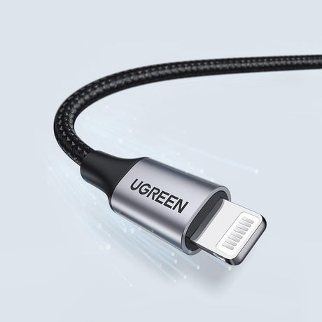 Cablu Ugreen US199 (60156), USB to Lightning, Fast Charging 2.4A, 480Mbps, 1m, Gri Spatial