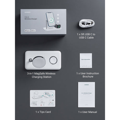 Incarcator Ugreen Wireless Charging Station CD278 (90326), for iPhone, Apple Watch, AirPods, Qi2, 25W, MFi Certified, Alb