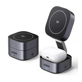 Incarcator Ugreen Wireless Charging Station W702 (35316), with Cable, MagSafe, for iPhone, AirPods, USB-C, Foldable, 15W, 1m, Negru