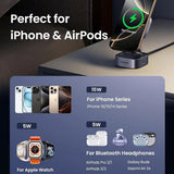 Incarcator Ugreen Wireless Charging Station W702 (35316), with Cable, MagSafe, for iPhone, AirPods, USB-C, Foldable, 15W, 1m, Negru