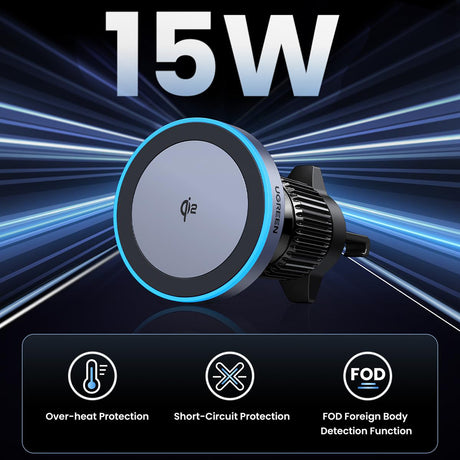 Suport Auto pentru Telefon cu Incarcare Wireless, Qi2, 15W - Techsuit W708 (35970) - Space Gray