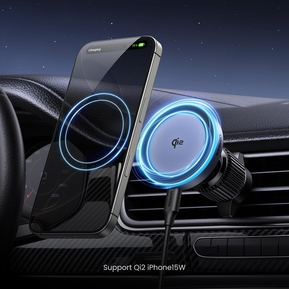 Suport Auto pentru Telefon cu Incarcare Wireless, Qi2, 15W - Techsuit W708 (35970) - Space Gray