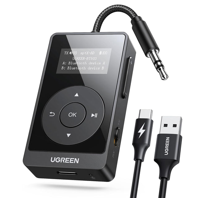 Gadget Ugreen Transmitter Audio Adapter BT503 (45492), Type-C, Jack 3.5mm, Bluetooth 5.3, Hi-Res, OLED Display, 300mAh, Negru