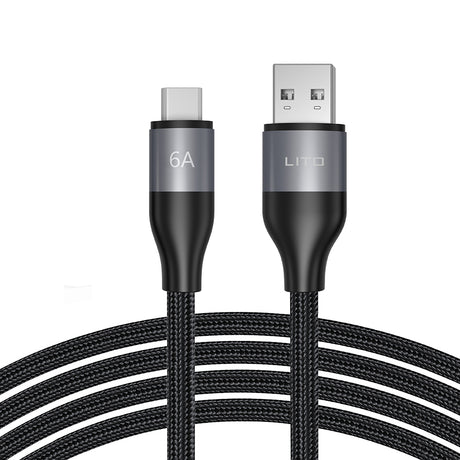 Cablu Lito (LD23T), USB to Type-C, Fast Charging, Braided Nylon, 6A, 480Mbps, 1m, Gri