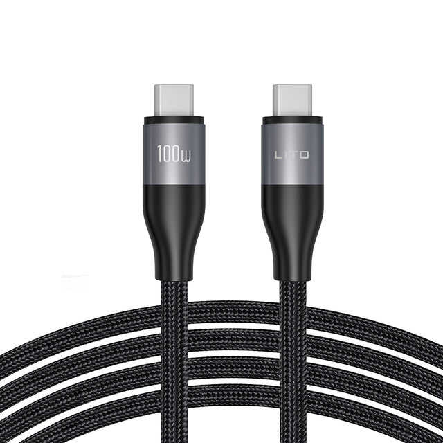 Cablu Lito (LD23CC), Type-C to Type-C, Fast Charging, Braided Nylon, 100W, 480Mbps, 1m, Gri