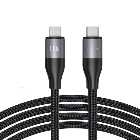 Cablu Lito (LD25CC), Type-C to Type-C, Fast Charging, Braided Nylon, 100W, 480Mbps, 2m, Gri