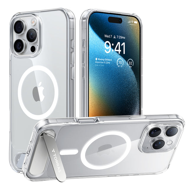 Husa de protectie Torras Pstand MagSafe compatibil cu iPhone 16 Pro Max, Transparent