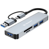 Hub/Dock Techsuit Docking Station DataBridge 5 in 1 (H7), USB, Type-C to USB 3.0, 2x USB 2.0, SD/TF Card, Gri