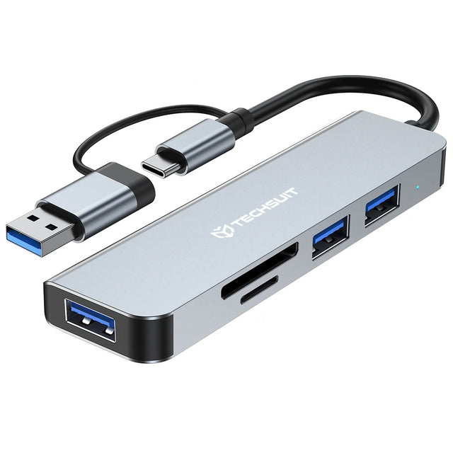Hub/Dock Techsuit Docking Station DataBridge 5 in 1 (H7), USB, Type-C to USB 3.0, 2x USB 2.0, SD/TF Card, Gri