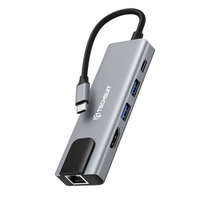Hub/Dock Techsuit Docking Station NetBridge 5 in 1 (H1), Type-C to 1x USB2.0, 1x USB3.0, 1x Type-C, 1x HDMI, 1x RJ45, PD87W, 4K@30Hz, Gri