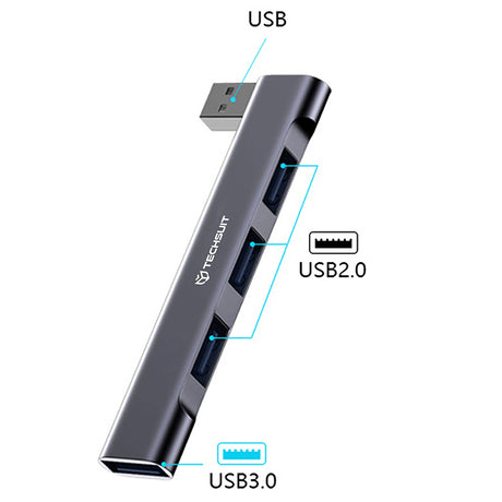 Hub/Dock Techsuit Docking Station ZenithDock 4 in 1 (H14), USB to 3x USB 2.0, 1x USB 3.0, Gri