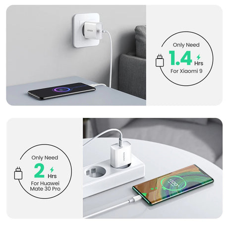 Incarcator Ugreen CD137 (60450), Fast Charging, Type-C, 20W, 5V/3A, PD3.0, Quick Charge 4.0+, Alb