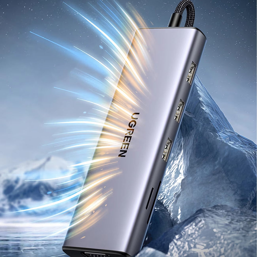 Hub/Dock Ugreen Docking Station CM498 (15600), Type-C to 3x USB3.0, HDMI 4K@30Hz, VGA, RJ45, SD/TF Card, Type-C PD100W, Gri
