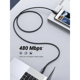 Cablu Ugreen US567 (15373), USB-C to USB-C, 3A, 60W, 1m, Nylon, Negru Gray