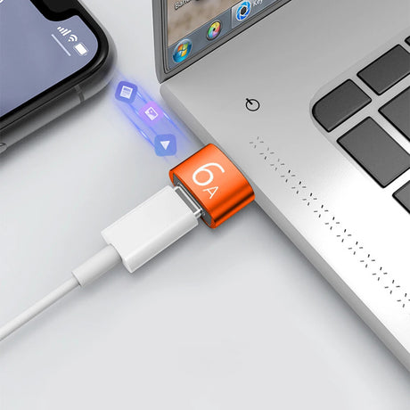 Adaptor Techsuit Premium OTG Adapter HyperPort (A4), Type-C to USB, 5Gbps, 6A, 120W, Converter for Phone, Negru / Orange