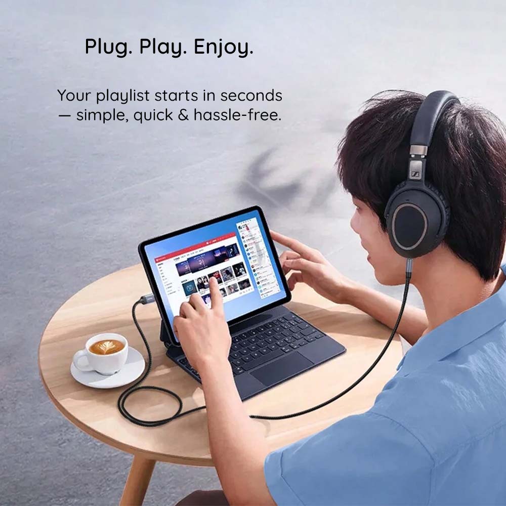 Adaptor Techsuit Premium Cable Adapter NexaSound (AC16), Type-C to 3.5mm Jack, DAC Chip, Nylon Braided + Aluminum Alloy, 1m, Gri