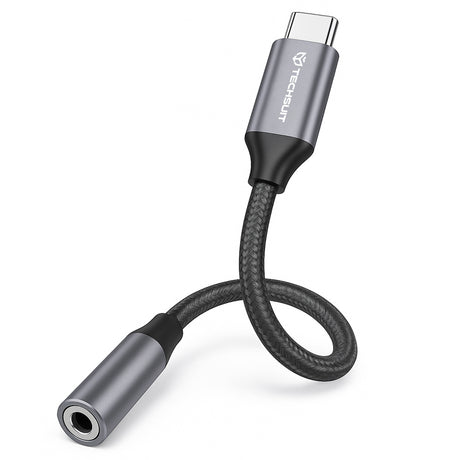 Adaptor Techsuit (set de 2) Premium Cable Adapter FuseXound (AC12), Type-C to 3.5mm Jack, 3A, DAC Chip, Plug and Play, Braid, Gri