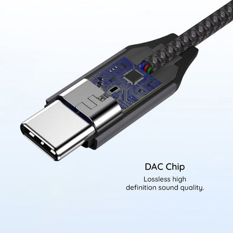 Adaptor Techsuit Premium Cable Adapter MusicDoX (AC8), Type-C to Jack, Hi-Fi Sound, DAC Chip, 3A, 0.1m, Gri