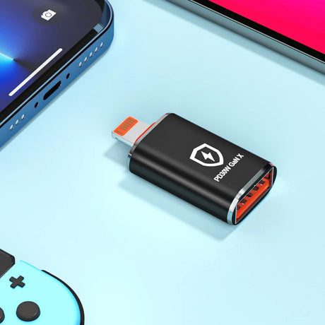 Adaptor Techsuit Premium OTG Adapter HyperPort (A6), USB3.0 to Lightning, PD30W, 5Gbps, GaN, Converter for iPhone, Negru / Orange