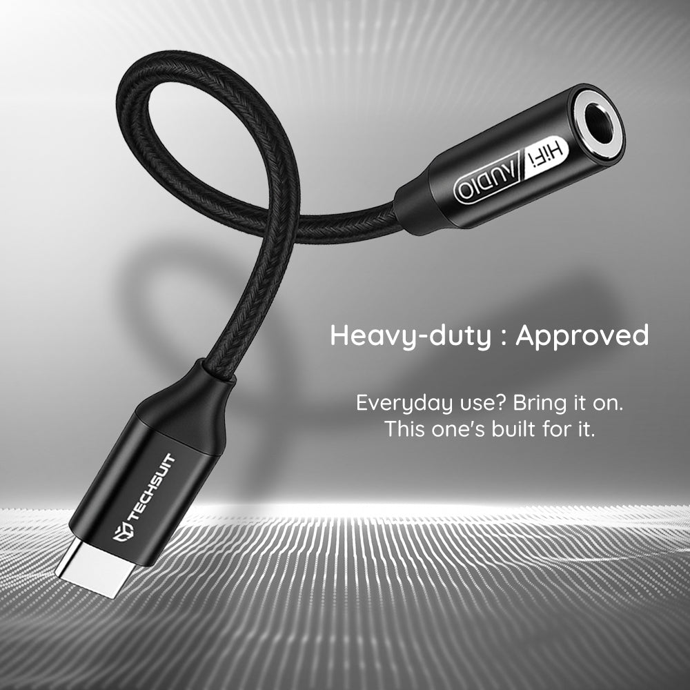 Adaptor Techsuit Premium Cable Adapter FuseXound (AC13), Type-C to 3.5mm Jack, Hi-Fi Quality, DAC Chip, 3A, 48kHz, 0.1m, Negru