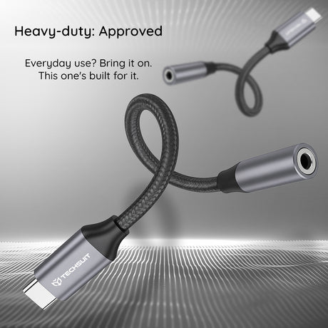 Adaptor Techsuit (set de 2) Premium Cable Adapter FuseXound (AC12), Type-C to 3.5mm Jack, 3A, DAC Chip, Plug and Play, Braid, Gri