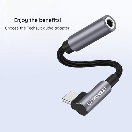 Adaptor Techsuit Premium Cable Adapter MusicDoX (AC7), Type-C to 3.5mm Jack, Hi-Fi Sound, DAC Chip, 3A, 0.1m, Gri