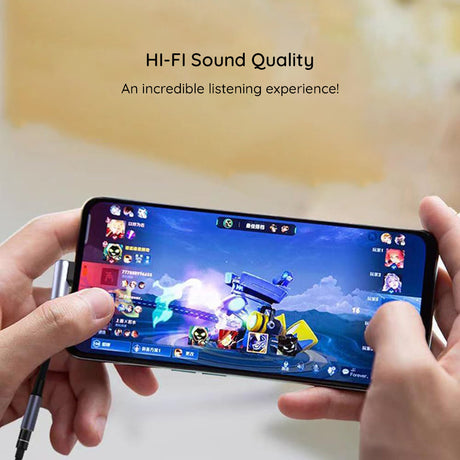 Adaptor Techsuit Premium Cable Adapter MusicDoX (AC7), Type-C to 3.5mm Jack, Hi-Fi Sound, DAC Chip, 3A, 0.1m, Gri