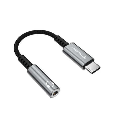 Adaptor Techsuit Premium Cable Adapter SonicPiX (AC14), Type-C to 3.5mm Jack, 3A, DAC Chip, Aluminum, Digital Decoder, 0.1m, Gri