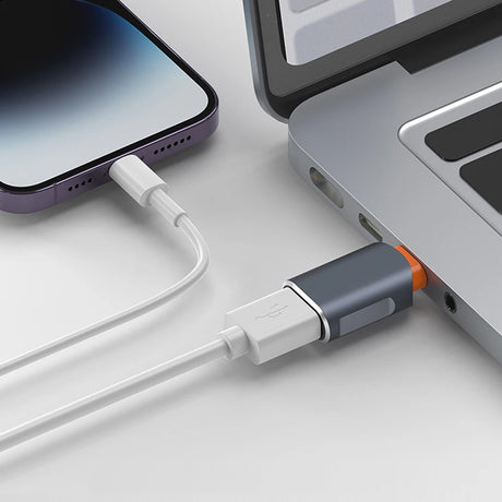 Adaptor Techsuit Premium OTG Adapter SlateVolt (A9), USB to Type-C, 5Gbps, 6A, 120W, Plug and Play, Fast Data Transfer, Gri / Orange