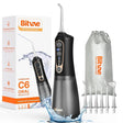 Bitvae Water Flosser (C6), Larger 300ml Size, with 6 Jet Tips, 3 Modes, 5 Intensities, Rechargeable, Negru / Gold
